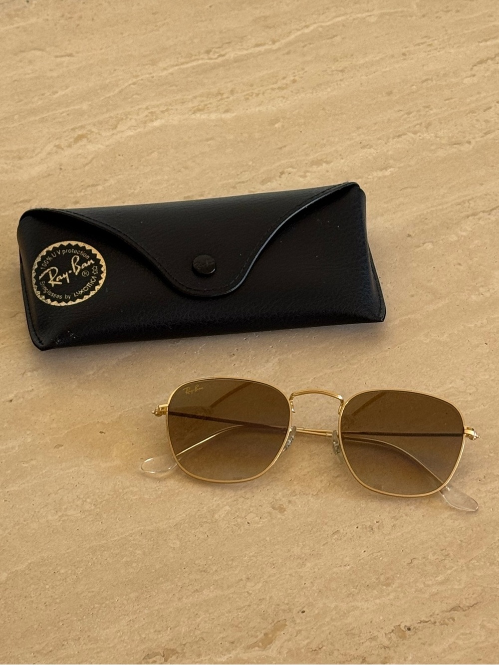 Ray-Ban Gold Frame Brown Lens Sunglasses with Black Case